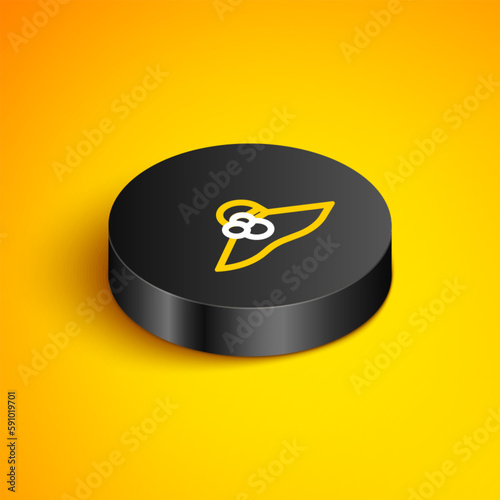 Isometric line Elegant women hat icon isolated on yellow background. Black circle button. Vector