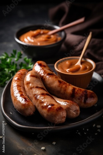 German sausages with mustard sauce photo