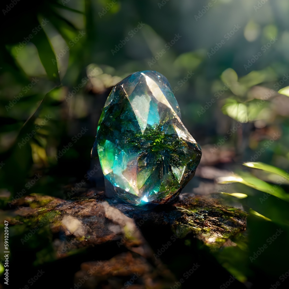 Amazing tiltshift beautiful gemstone in the jungle inner reflections