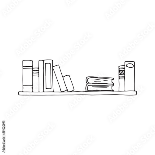 Bookshelf in doodle style for notebooks, posters, postcards. Books on the shelf.