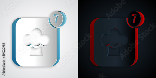 Paper cut Chef hat icon isolated on grey and black background. Cooking symbol. Cooks hat. Paper art style. Vector