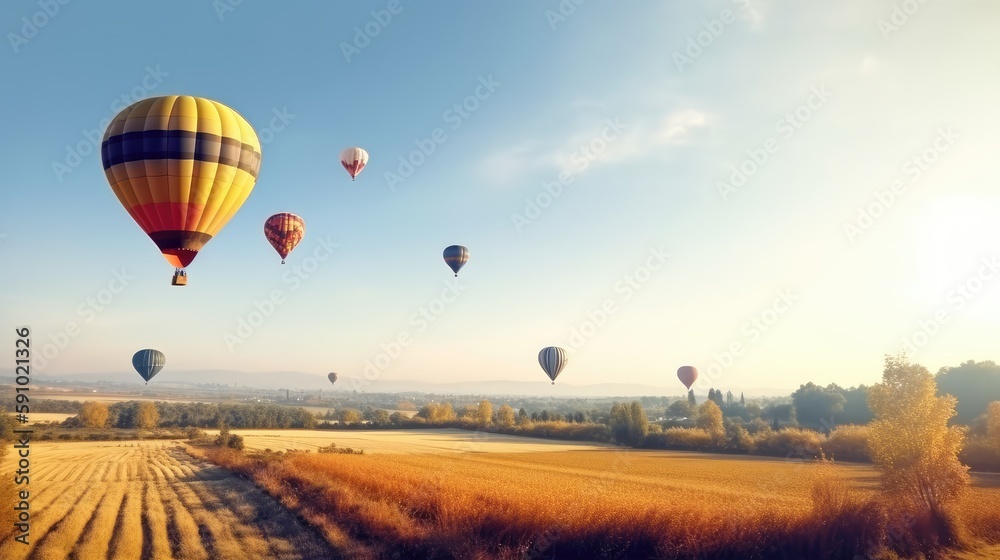 Fototapeta premium Hot air balloons in the sky. Generative AI
