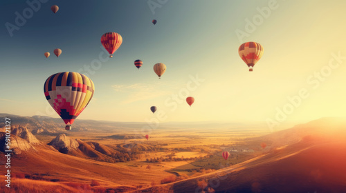 Hot air balloons in the sky. Generative AI