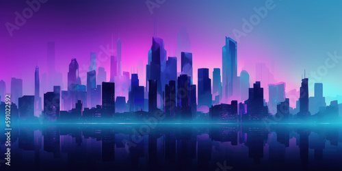 Modern City Skyline in Blue and Purple Hues