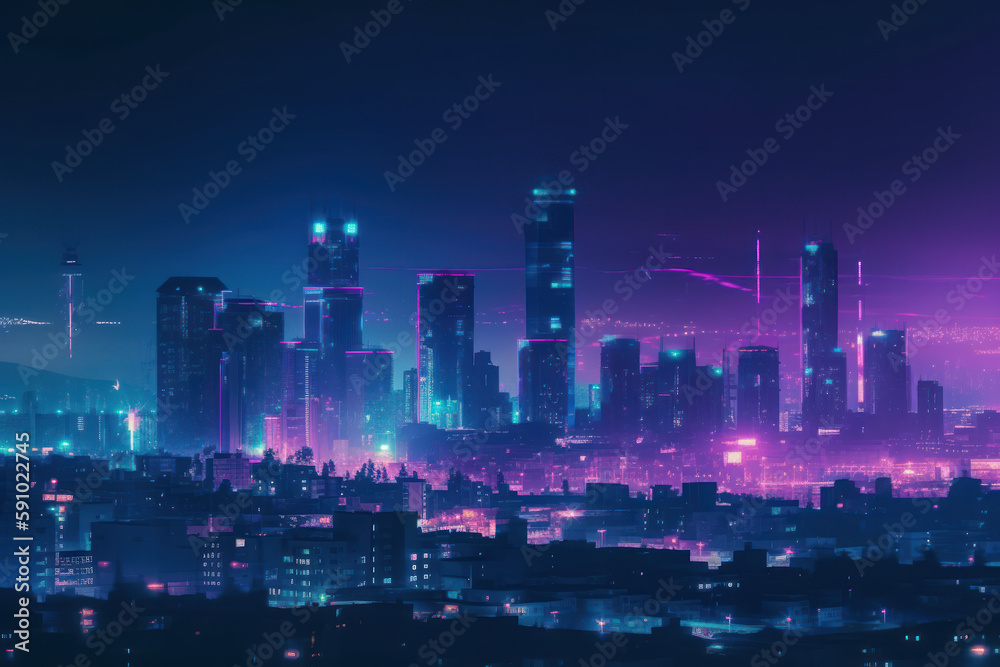 Fototapeta premium Modern City Skyline in Blue and Purple Hues