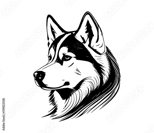 Siberian Husky, Silhouettes Dog Face SVG, black and white Siberian Husky vector
