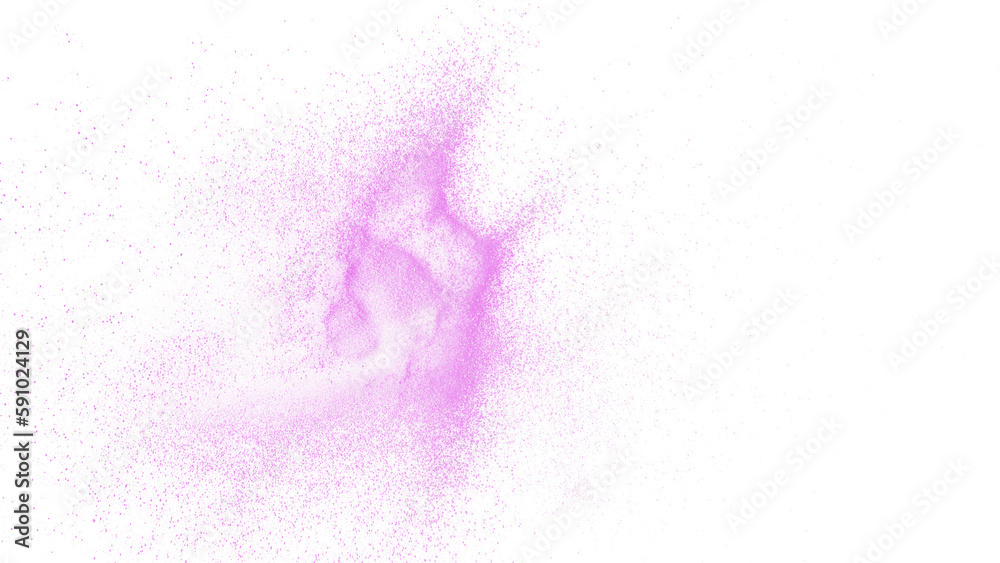 purple particles flying, colored powder isolated on transparent background