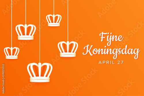 Fijne Koningsdag vector illustration. Happy King's Day April 27. Abstract modern crown Horizontal poster design. Amsterdam Netherlands Dutch celebration. Social media post Greeting card banner graphic