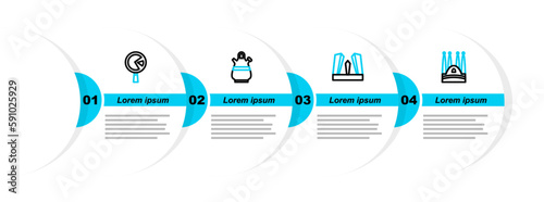 Set line Sagrada Familia, Gate of Europe, Sangria pitcher and Omelette in frying pan icon. Vector