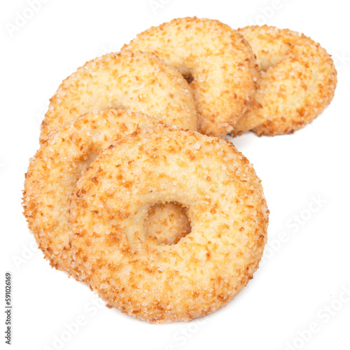 Tasty circle short pastry cookies isolated on white background