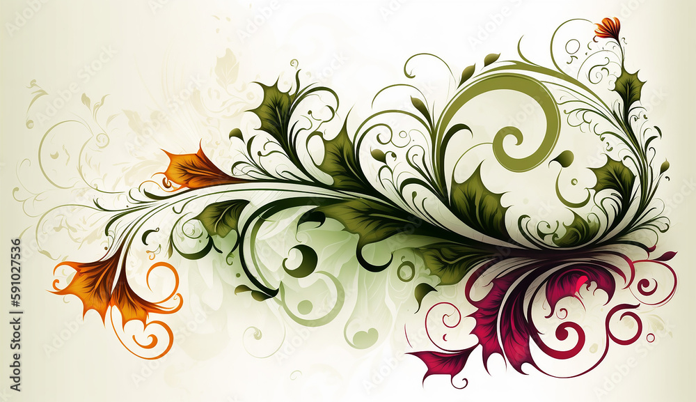 White Background with Floral Swirls, floral, swirls. Generative AI