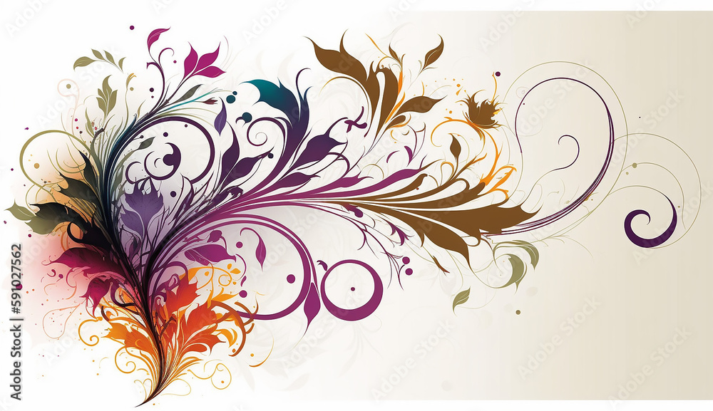 White Background with Floral Swirls, floral, swirls. Generative AI
