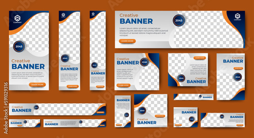 set of creative web banners of standard size with a place for photos. Vertical, horizontal and square template. vector illustration	