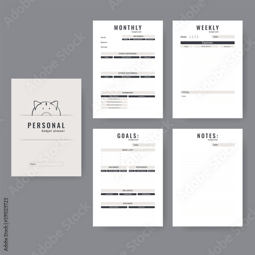 Printable personal monthly budget planner, vector illustration
