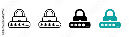 Password protection flat vector icons set