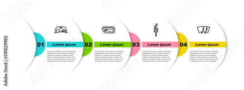 Set line Car windscreen, door handle, muffler and Windscreen wiper. Business infographic template. Vector