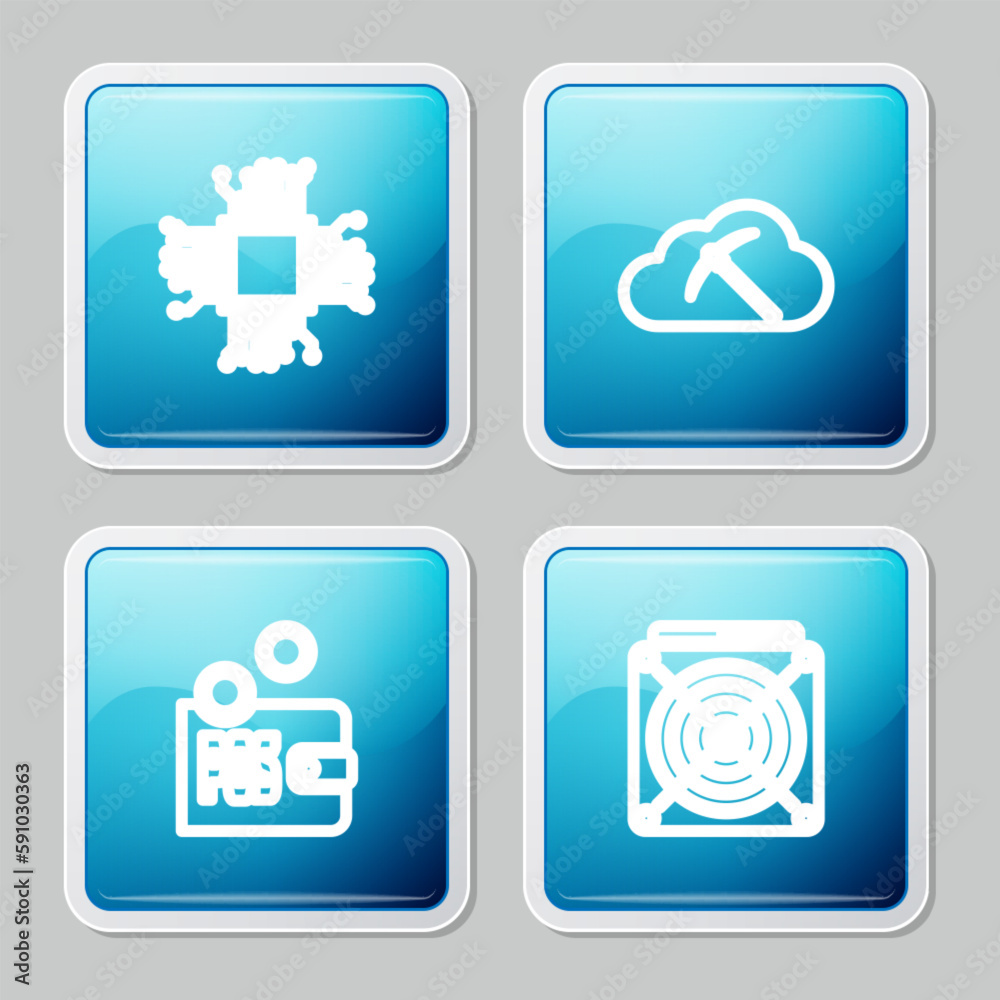Set line Processor, Cryptocurrency cloud mining, Proof of stake and ASIC Miner icon. Vector Set line Processor, Cryptocurrency cloud mining, Proof of stake and ASIC Miner icon. Vector
