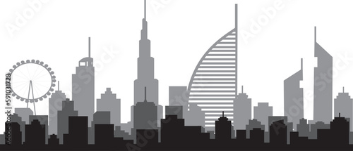 Set dubai city skyline silhouette. Vector illustration  