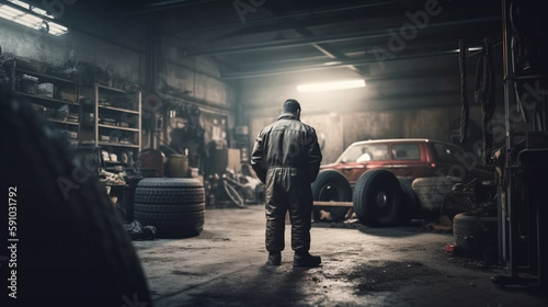 Car mechanic in garage. Generative Ai © andranik123