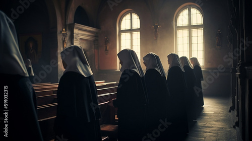 Nuns in the convent. Generative Ai