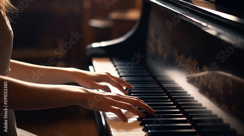 Woman playing the piano. Music concept. Generative Ai