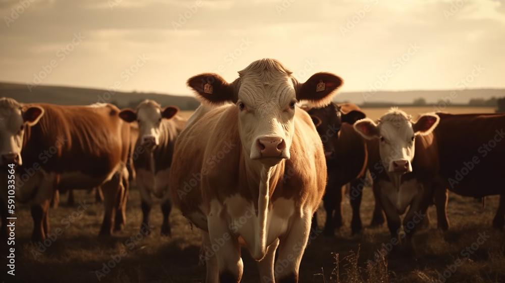 Cows on a farm. Generative Ai