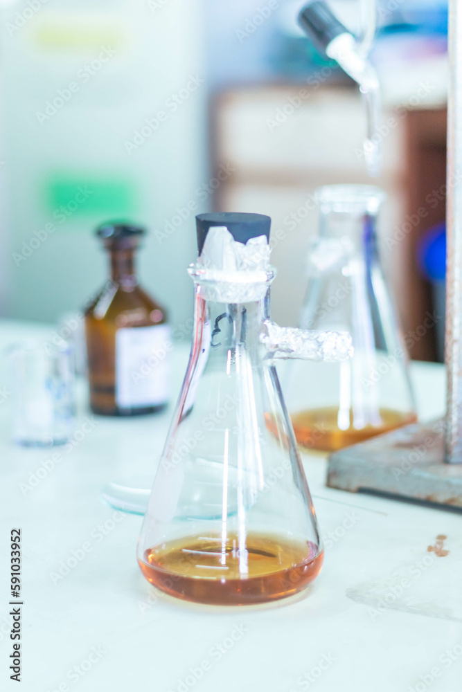 Laboratory glassware for chemical analysis, science laboratory research and development concept. Laboratory glassware for chemical analysis, science laboratory research and development concept.