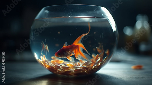 Goldfish in a glass bowl. Generative Ai