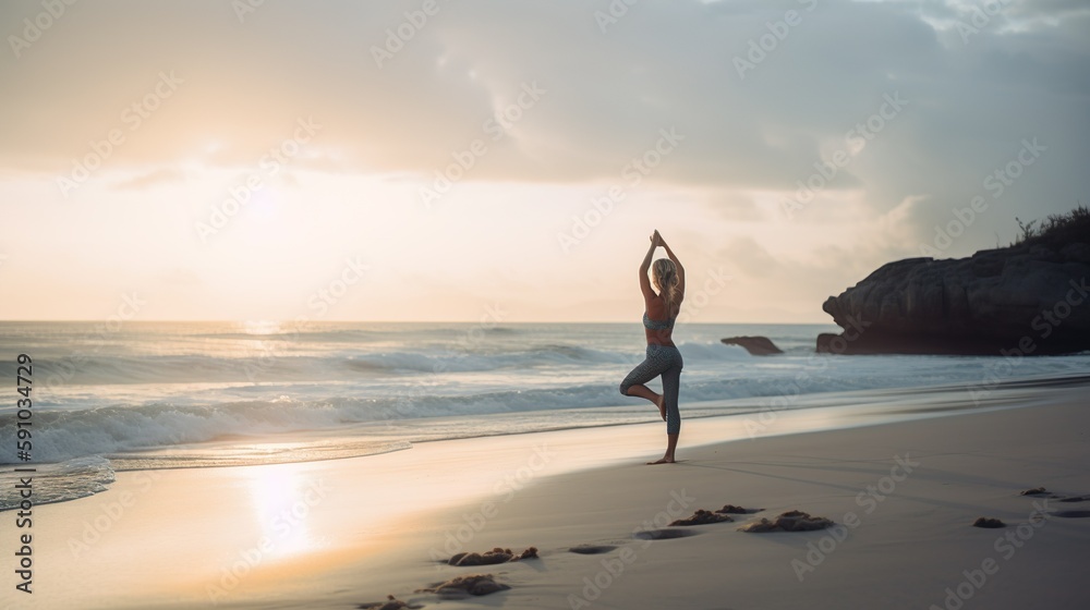 Woman doing yoga at sea side