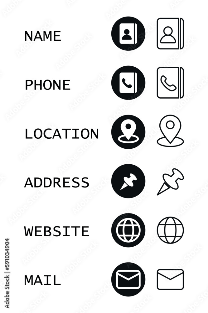 Collection of contact information icons for business cards and flyers, posters, banners Collection of contact information icons for business cards and flyers, posters, banners
