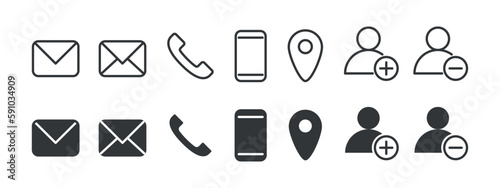 Icon set pack with black and orange. Contact information icons for business card and website. vector editable. eps 10