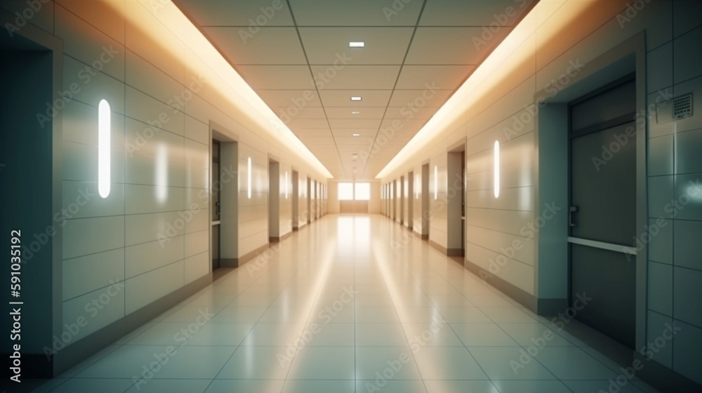 Interior of a hospital corridor. Generative Ai
