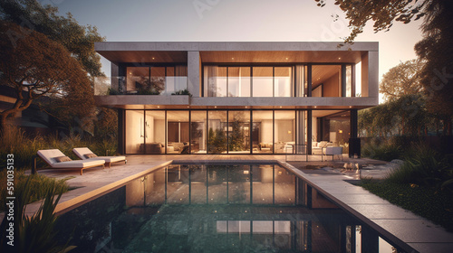 Modern house with pool in luxurious style. Generative Ai © andranik123