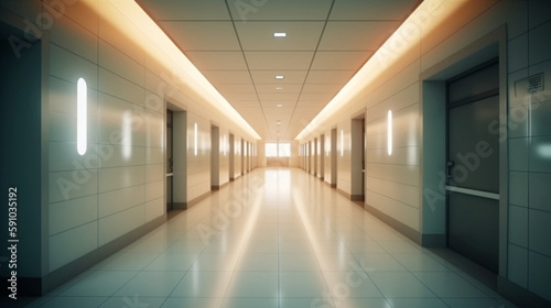 Interior of a hospital corridor. Generative Ai