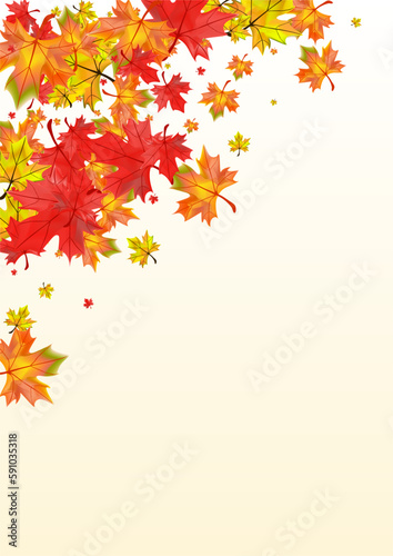 Red Leaves Background Beige Vector. Plant Decoration Design. Orange October Leaf. Realistic Floral Illustration.