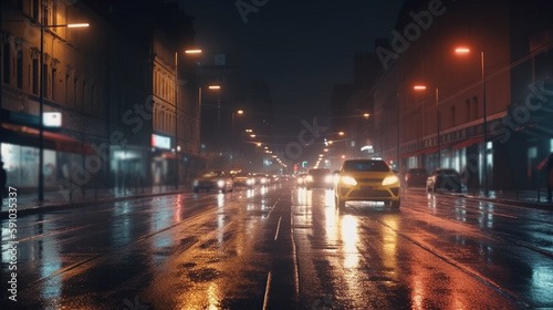 Highway in the city at night with cars and lights. Generative Ai © andranik123