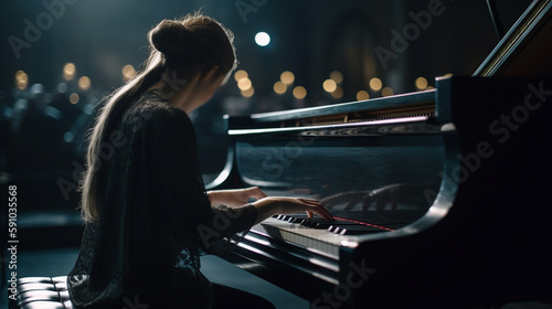 Woman playing the piano. Music concept. Generative Ai