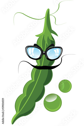 Comic illustration pod peas bespectacled and with moustache