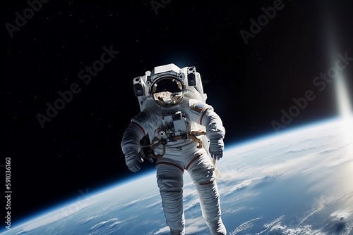 Astronaut in space with the earth in the background created with Generative AI technology