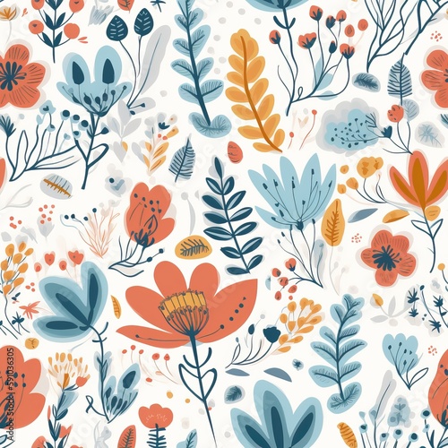Modern Scandinavian-style floral background as a seamless pattern. AI generation.