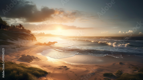 Beautiful sunrise over the sea. Generative Ai © andranik123
