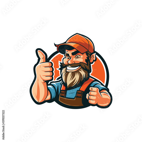 builder giving thumbs up. Vector logo illustration. cartoon
