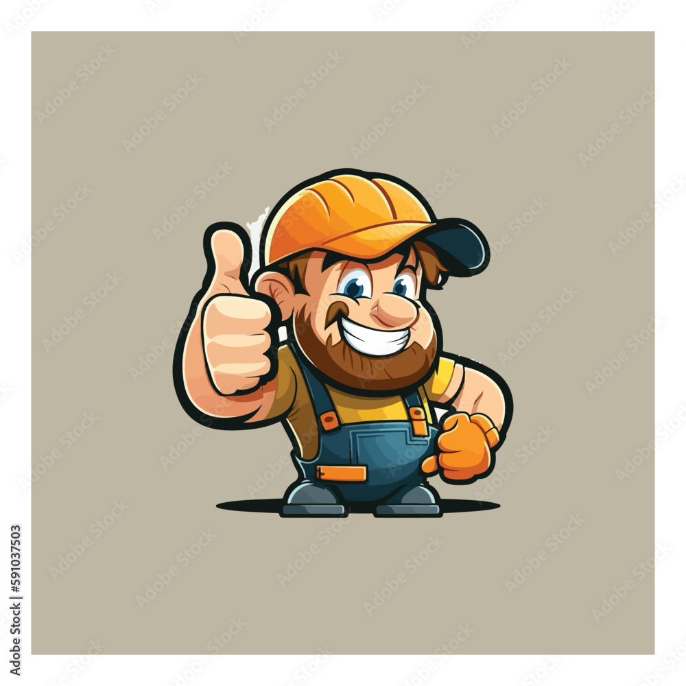 builder giving thumbs up. Vector logo illustration. cartoon builder giving thumbs up. Vector logo illustration. cartoon
