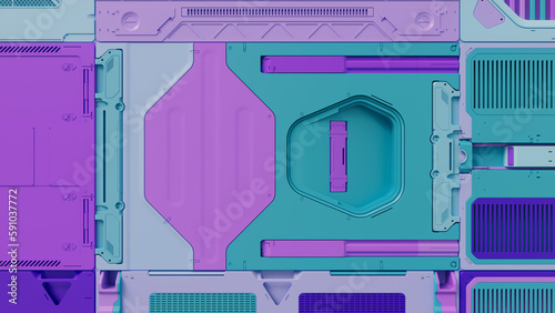 Multicolored Tech Wallpaper with Futuristic, Science Fiction Hardware. 3D Render.