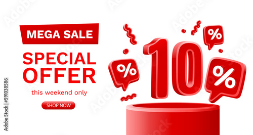 Mega sale special offer, 10 off sale banner. Sign board promotion. Vector illustration