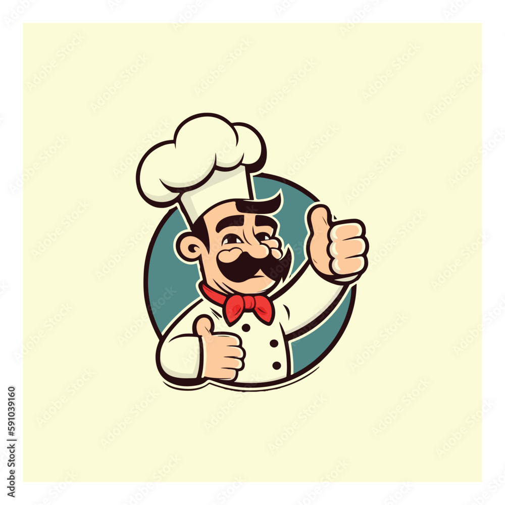 Chef gave a thumbs up. Vector logo illustration. cartoon Chef gave a thumbs up. Vector logo illustration. cartoon