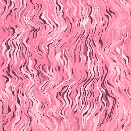 Seamless pink tiger fur fabric design with striped textures and animal patterns like tiger stripes and zebra. AI generation.