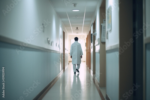 doctor walking in a hospital corridor ai generative art