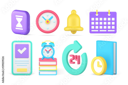 Countdown agenda timing management success organization set 3d icon realistic vector illustration