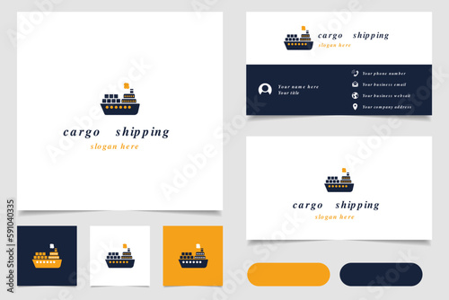Cargo shipping logo design with editable slogan. Branding book and business card template.